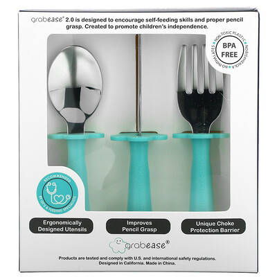 

Grabease Stainless Steel Fork Knife & Spoon Set 18m+ Teal 1 Set