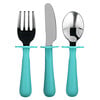 Grabease‏, Stainless Steel Fork, Knife & Spoon Set, 18m+, Teal, 1 Set
