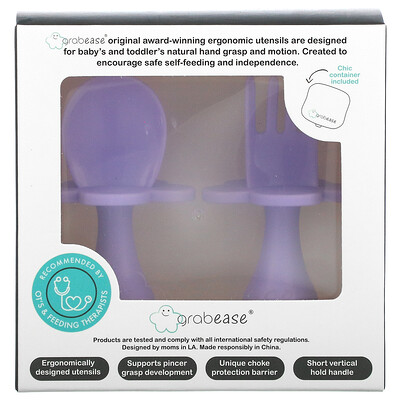 

Grabease, Ergonomic Utensils with Travel Case, 6m+, Lavender, 1 Set