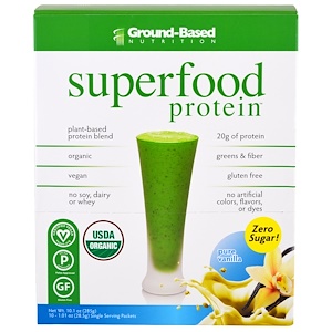 Купить Ground Based Nutrition, Organic Superfood Protein, Pure Vanilla, 10 Packets, 1.01 oz (285 g) Each  на IHerb