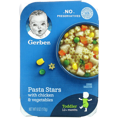 Gerber Pasta Stars with Chicken & Vegetables, Toddler, 12+ Months, 6 oz (170 g)