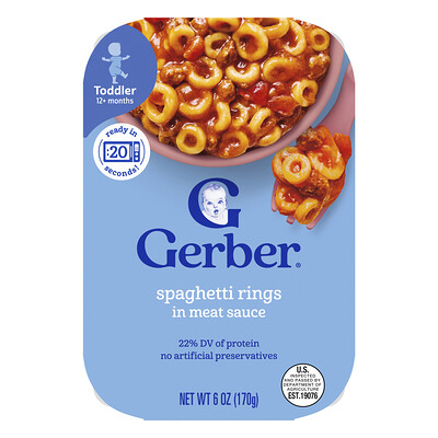 Product Image for Gerber, Spaghetti Rings in Meat Sauce, 12+ Months, 6 oz (170 g)