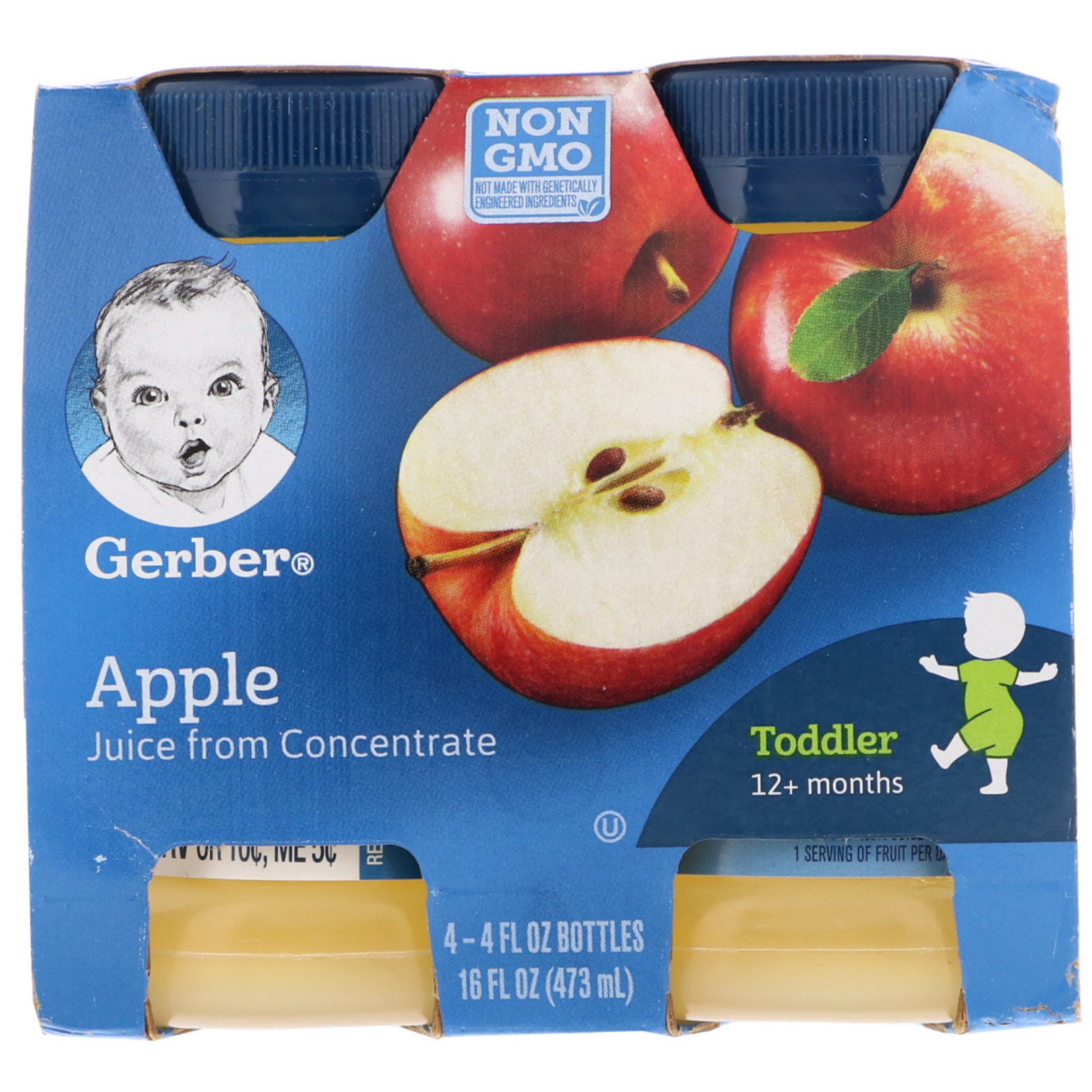 Gerber, Apple Juice, Toddler, 12+ Months, 4 Pack, 4 fl oz (118 ml) Each