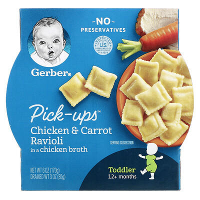 Gerber Pick-Ups, Chicken & Carrot Ravioli in a Chicken Broth, Toddler, 12+ Months, 6 oz (170 g)