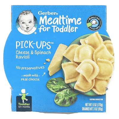 

Gerber Mealtime For Toddler Pick-ups для детей от 12 месяцев равиоли со шпинатом и сыром 170 г (6 унций)
