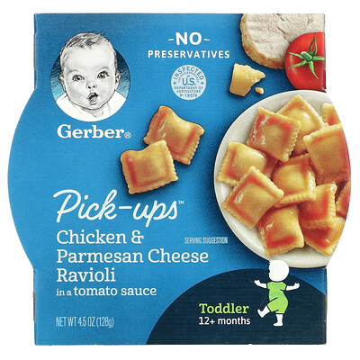 Gerber Pick-Ups, Chicken & Parmesan Cheese Ravioli, Toddler, 12+ Months, 4.5 oz (128 g)