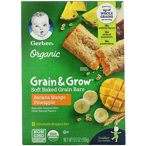 Гербер, Organic, Grain & Grow, Soft Baked Grain Bars, 12+ Months, Banana Mango Pineapple, 8 Bars, 19 g Each отзывы покупателей