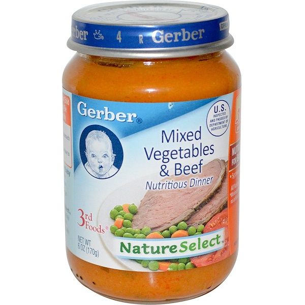 Gerber, Третья пища, природный выбор, говядина и смесь овощей, 6 унций (170 г) (Discontinued Item) 