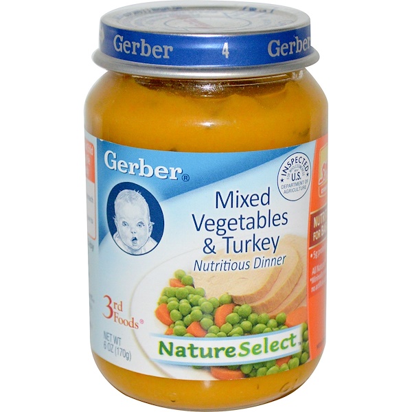 Gerber, 3rd Foods, NatureSelect, смесь овощей и индейка, 6 унций (170 г) (Discontinued Item) 