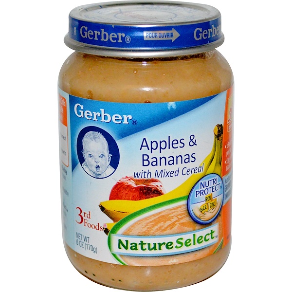 Gerber, 3rd Foods, NatureSelect , яблоки и бананы, со смесями зерновых, 6 унций (170 г) (Discontinued Item) 