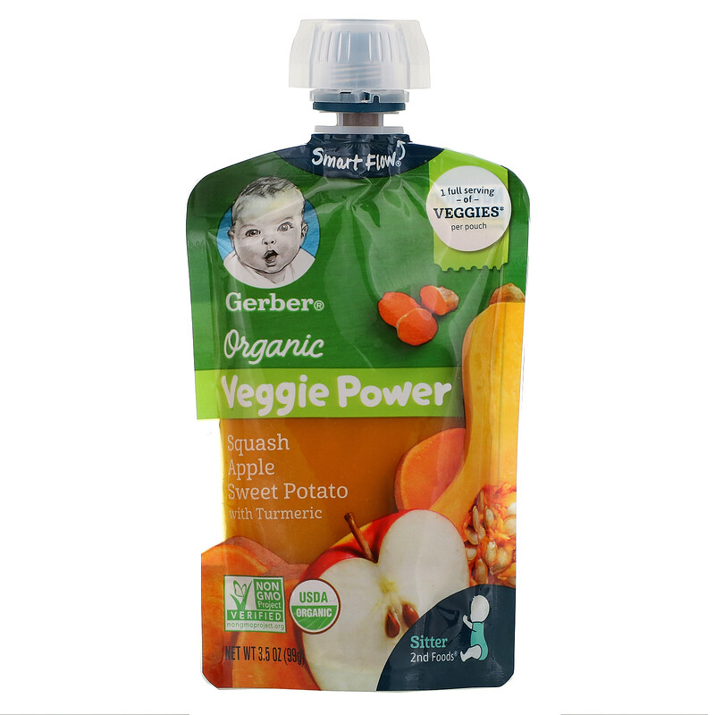 Gerber, Smart Flow, Organic, Veggie Power, Squash, Apple, Sweet Potato ...