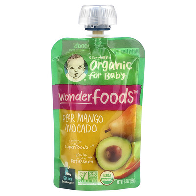 

Gerber, Organic for Baby, Wonderfoods, 2nd Foods, Pear, Mango, Avocado, 3.5 oz (99 g)