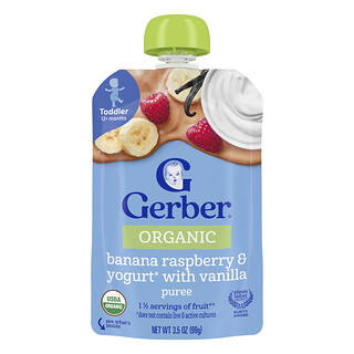 Gerber, Organic Puree, 12+ Months, Banana Raspberry & Yogurt with Vanilla, 3.5 oz (99 g)