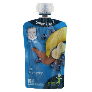 Gerber, Smart Flow 果泥，適用於 12 個月以上幼兒，香蕉 / 藍莓，3.5 盎司（99 克）