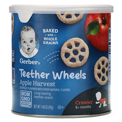 Gerber Teether Wheels, для малышей от 8 месяцев, с яблоком, 42 г (1,48 унции)