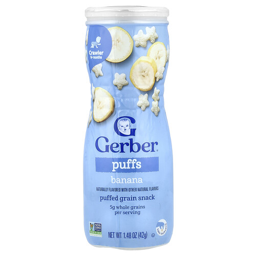 Photos - Baby Food Gerber , Puffs, Puffed Grain Snack, 8+ Months, Banana, 1.48 oz GBR-04521 (42 g)