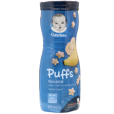 Gerber Снек Puffs с хлопьями, для детей в возрасте от 8 месяцев, со вкусом банана, 42 г (1,48 унции)