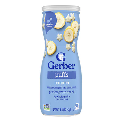 Gerber, Bocadillos de cereales inflados para bebés, Bebés que gatean de 8 meses en adelante, Plátano, 42 g (1,48 oz)