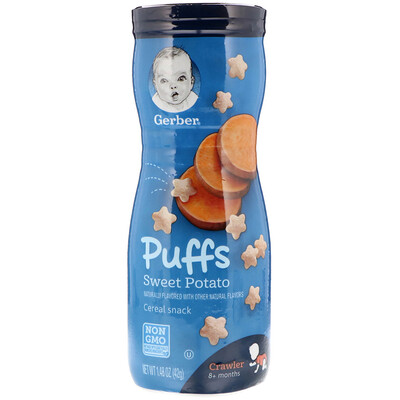 Gerber Снек с хлопьями Puffs, для детей в возрасте от 8 месяцев, со вкусом сладкого картофеля, 42 г (1,48 унции)