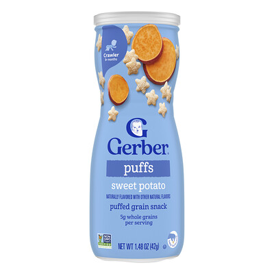 Gerber, Bocadillos de cereales inflados, 8 meses en adelante, Batata, 42 g (1,48 oz)