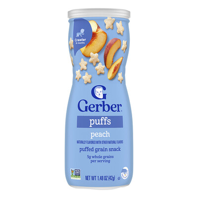 Gerber, Bocadillos, Bocadillo de cereales inflados, 8 meses en adelante, Melocotón, 42 g (1,48 oz)