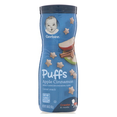 Gerber Снек с хлопьями Puffs, для детей в возрасте от 8 месяцев, со вкусом яблока и корицы, 42 г (1,48 унции)