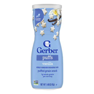Gerber, Bocadillos de cereales inflados, 8 meses en adelante, Vainilla, 42 g (1,48 oz)