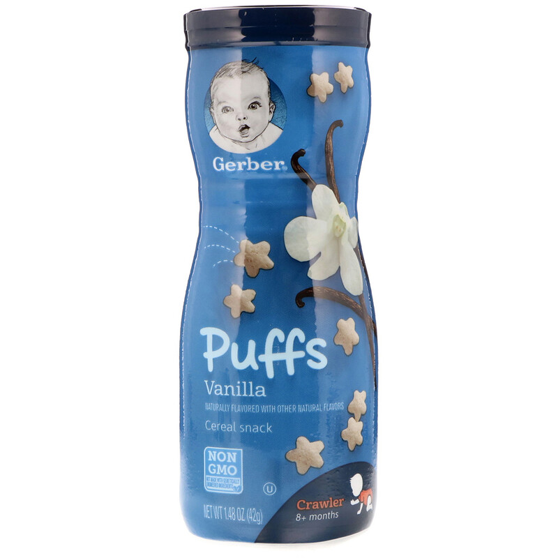 Gerber, Puffs Cereal Snack, 8+ Months, Vanilla, 1.48 oz (42 g) - iHerb