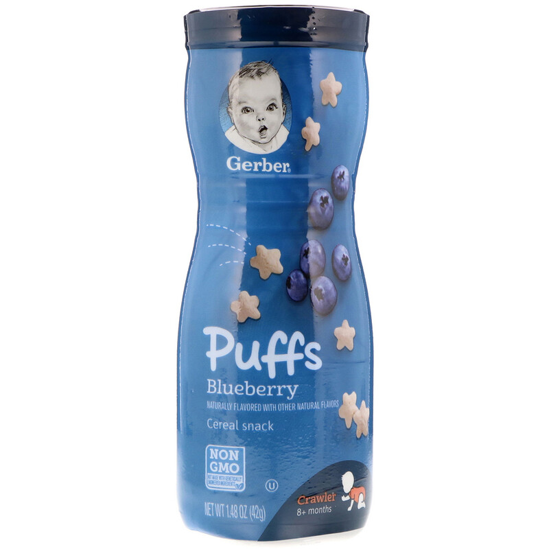 Gerber, Puffs, Cereal Snack, 8+ Months, Blueberry, 1.48 oz (42 g) iHerb