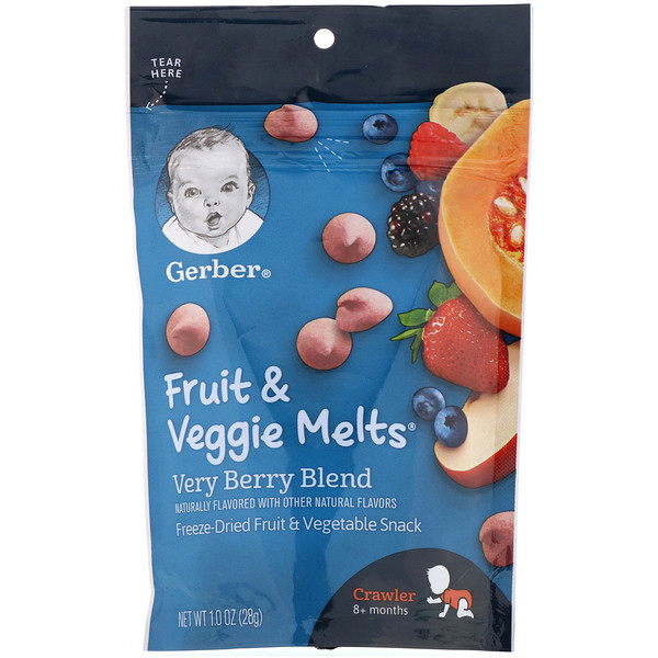 Gerber‏, Fruit & Veggie Melt، للأطفال فوق عمر 8 شهور، مزيج متنوع من حبات التوت، 1.0 أونصة (28 جم)