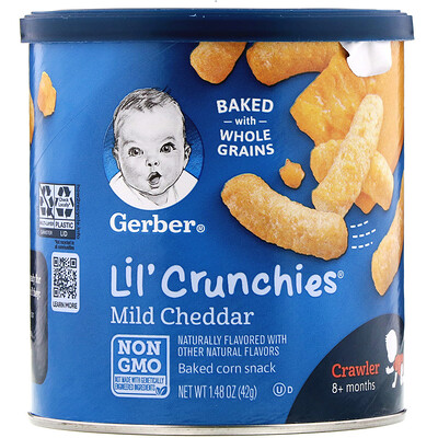 Gerber Lil Crunchies, кукурузные палочки для малышей, умеющих ползать (от 8 месяцев), со вкусом сыра чеддер, 42г (1,48унций)