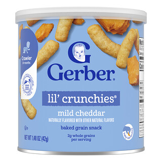 جيربر‏, وجبات خفيفة للأطفال، Lil 'Crunchies®‎، وجبة خفيفة من الحبوب المخبوزة، 8 أشهر فأكثر، جبن شيدر خفيف، 1.48 أونصة (42 جم)