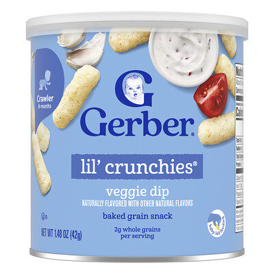 Gerber, Snacks para bebés de Lil' Crunchies®, Bocadillo de cereales horneados, 8 meses en adelante, Dip vegetal, 42 g (1,48 oz)