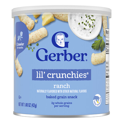 Gerber, Snacks para bebés de Lil' Crunchies®, Bocadillo de cereales horneados, 8 meses en adelante, Ranch, 42 g (1,48 oz)