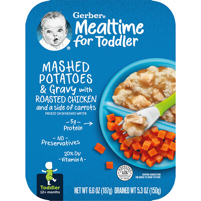 

Gerber, Mealtime for Toddler, 12+ Months, Mashed Potatoes & Gravy with Roasted Chicken and a Side of Carrots, 6.6 oz (187 g)