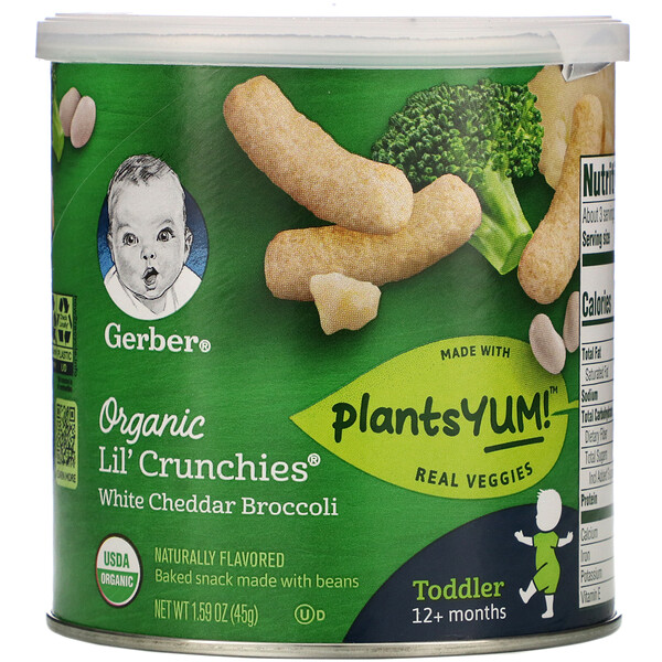 Gerber, Lil' Crunchies, от 12 месяцев, органические палочки, белый чедер и брокколи, 45 г (1,59 унции)