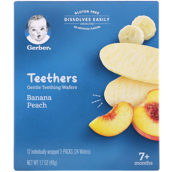 Gerber, Teethers, Gentle Teething Wafers, 7+ Months, Banana Peach, 24 Wafers, 1.7 oz (48 g)
