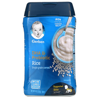 Gerber, DHA & 프로바이오틱, 쌀 단일 곡물 시리얼, 1st Foods, 227g(8oz)