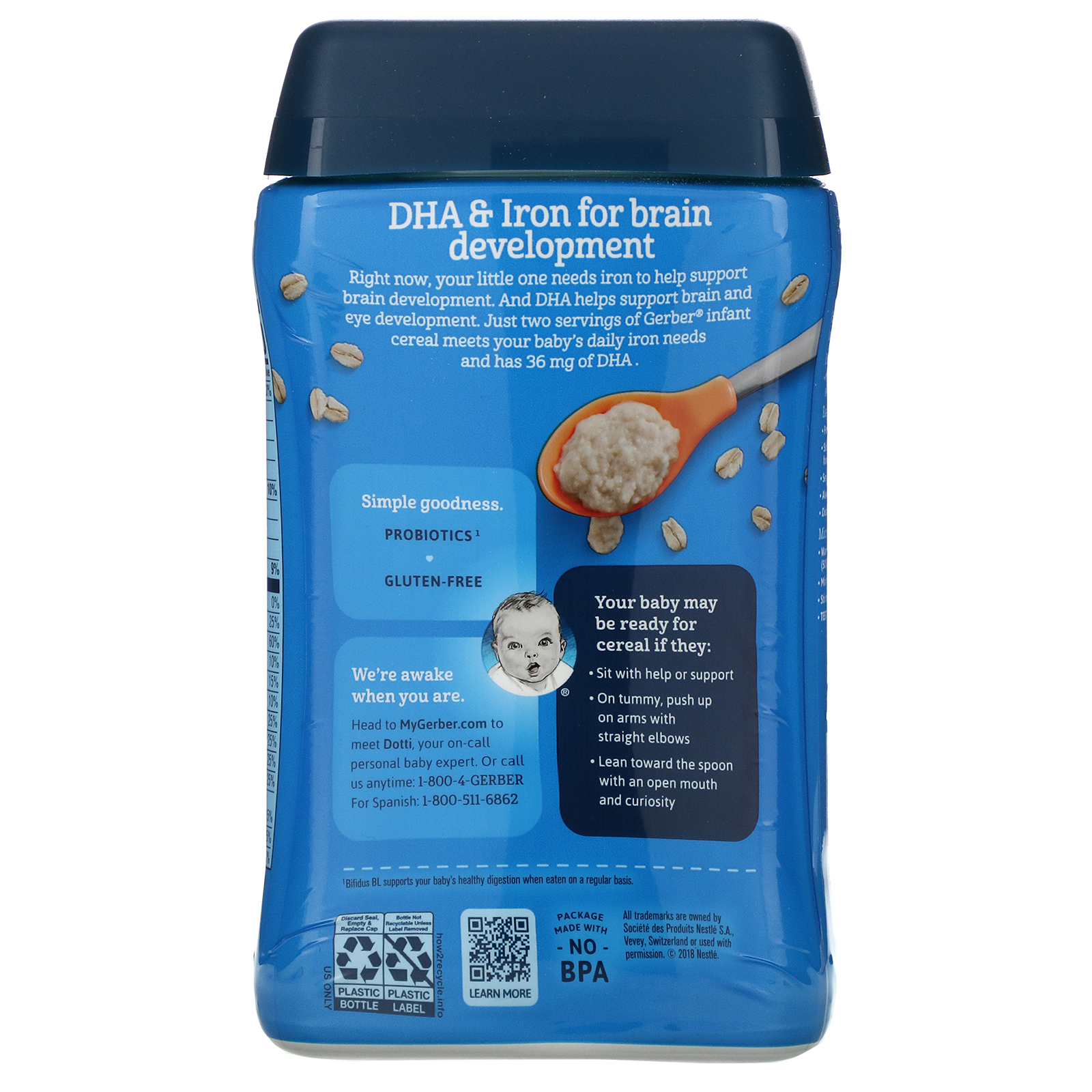 Gerber, DHA & Probiotic Oatmeal, Single Grain Cereal, 8 oz (227 g) - iHerb