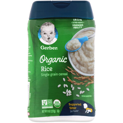 Gerber 1st Foods, органический рис, из одного вида злаков, для малышей, сидящих с опорой, 227 г (8 унций)