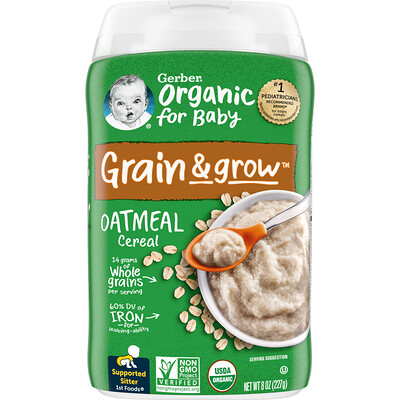 

Gerber Organic for Baby Grain & Grow 1st Foods Oatmeal Cereal 8 oz (227 g)