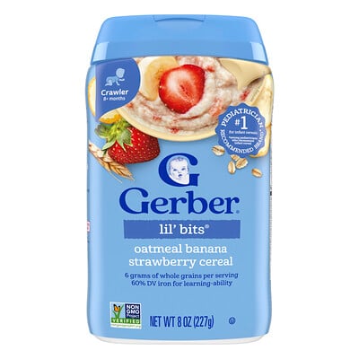Gerber, Cereal Lil' Bits®, 8 meses en adelante, Avena, plátano y fresa, 227 g (8 oz)