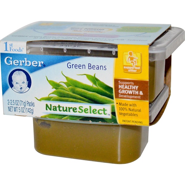 Gerber, 1st Foods, Выбор природы, Зеленая фасоль, 2 пачки, каждая по 2,5 унции (71 г) (Discontinued Item) 
