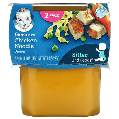Gerber Chicken Noodle Dinner, Sitter, 2 Packs, 4 oz (113 g) Each