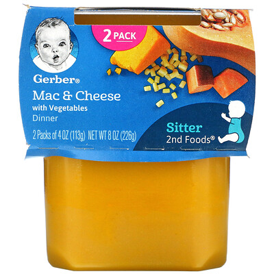 Gerber Mac & Cheese Dinner with Vegetables, Sitter, 2 Pack, 4 oz (113 g) Each