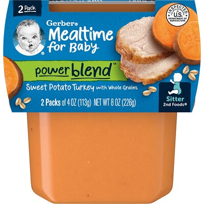 

Gerber Mealtime for Baby Power Blend 2nd Foods Sweet Potato Turkey with Whole Grains 2 Pack 4 oz (113 g) Each