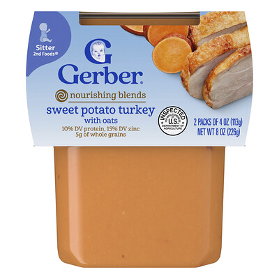 Product Image for Gerber, 2nd Foods , Nourishing Blends, Sitter, Sweet Potato Turkey with Oats, 2 Pack, 4 oz (113 g) Each