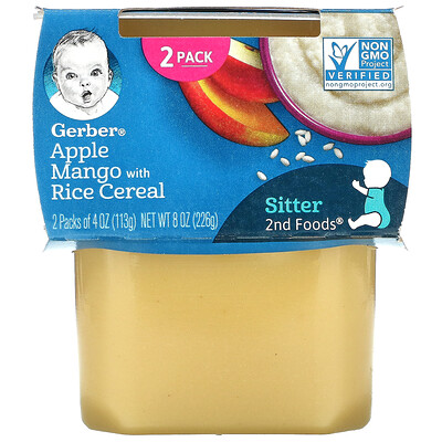 Gerber Apple Mango With Rice Cereal, Sitter, 2 Pack, 4 oz (113 g)