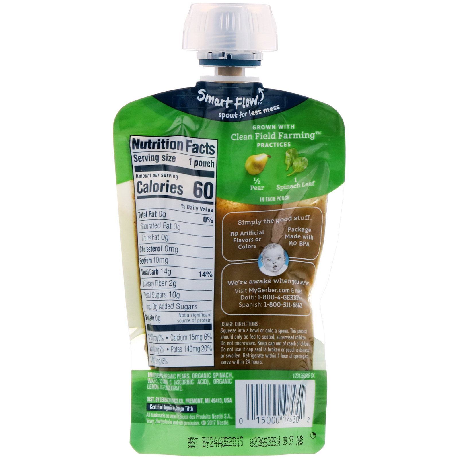 Gerber, 2nd Foods, Organic Baby Food, Pear Spinach, 3.5 oz (99 g) - iHerb