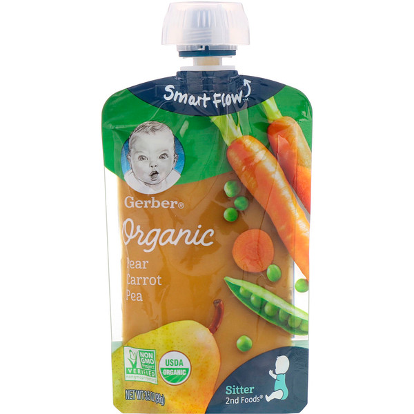 Gerber, 2nd Foods, Organic Baby Food, Pears, Carrots & Peas, 3.5 oz (99